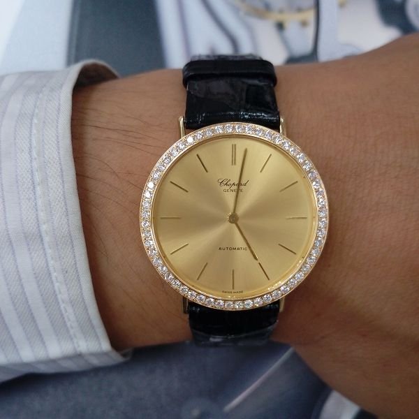 流當手錶拍賣 原裝 CHOPARD 蕭邦 18K金 LUC 自動 男錶 超美鑽圈 9成5新 特價出清ZR413
