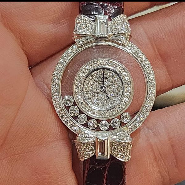 流當手錶拍賣 原裝 CHOPARD 蕭邦 Happy Diamonds 18K金 滿天星 鑽圈 蝴蝶結 9成5新